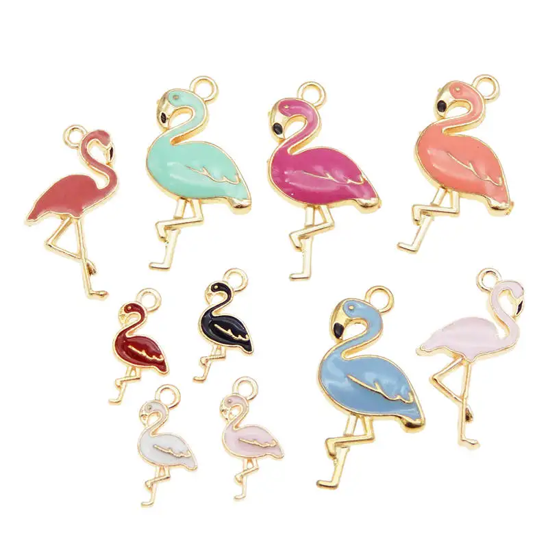 10 шт. эмалированные Подвески в виде фламинго разные цвета птица животное браслет
