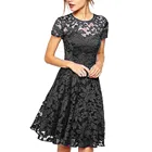 Женское кружевное платье-трапеция, длинное черное платье мини с круглым вырезом и коротким рукавом, весна-лето 2021