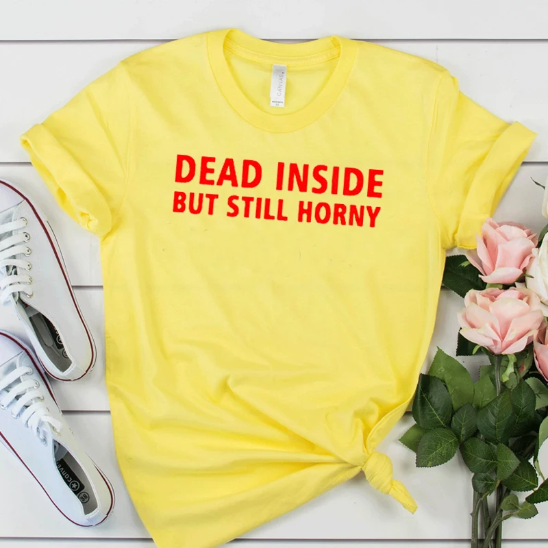 Новая повседневная короткая обычная футболка Dead Inside, но все еще роговые женские летние футболки Мягкая футболка Ulzzang Tee Прямая поставка