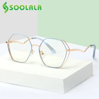 soolala 2021 new alloy irregular anti blue light reading glasses women ladies magnifying gafas presbicia eyewear frame with case