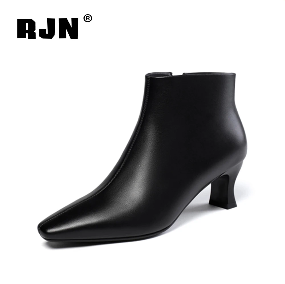 Женские ботильоны из натуральной кожи на молнии с квадратным носком|Женские