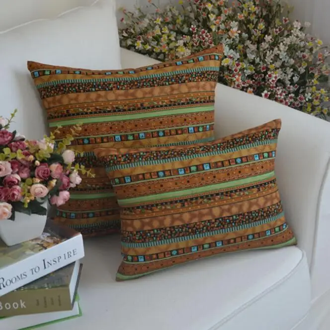 Квадратные полосатые декоративные наволочки для диванных подушек льняная