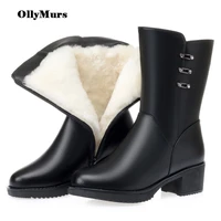 ollymurs mid calf thick fur warm wool women boots for women 2020 genuine leather waterproof non slip womens winter high boots