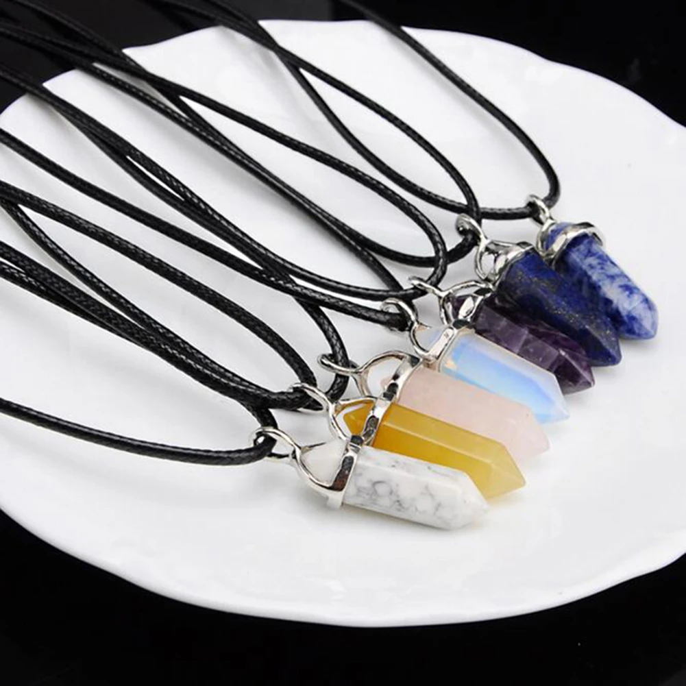 Модные шестигранные натуральные хрустальные цепи с каменными подвесками