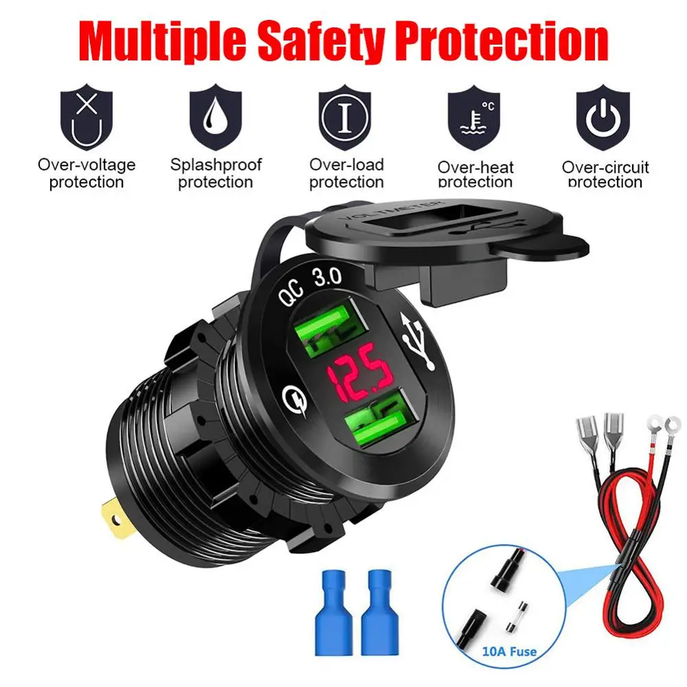 

Обновление Quick Charge 3,0 зарядное устройство Socke Dual USB Автомобильное зарядное устройство для мотоцикла штепсельное гнездо прикуривателя адапте...