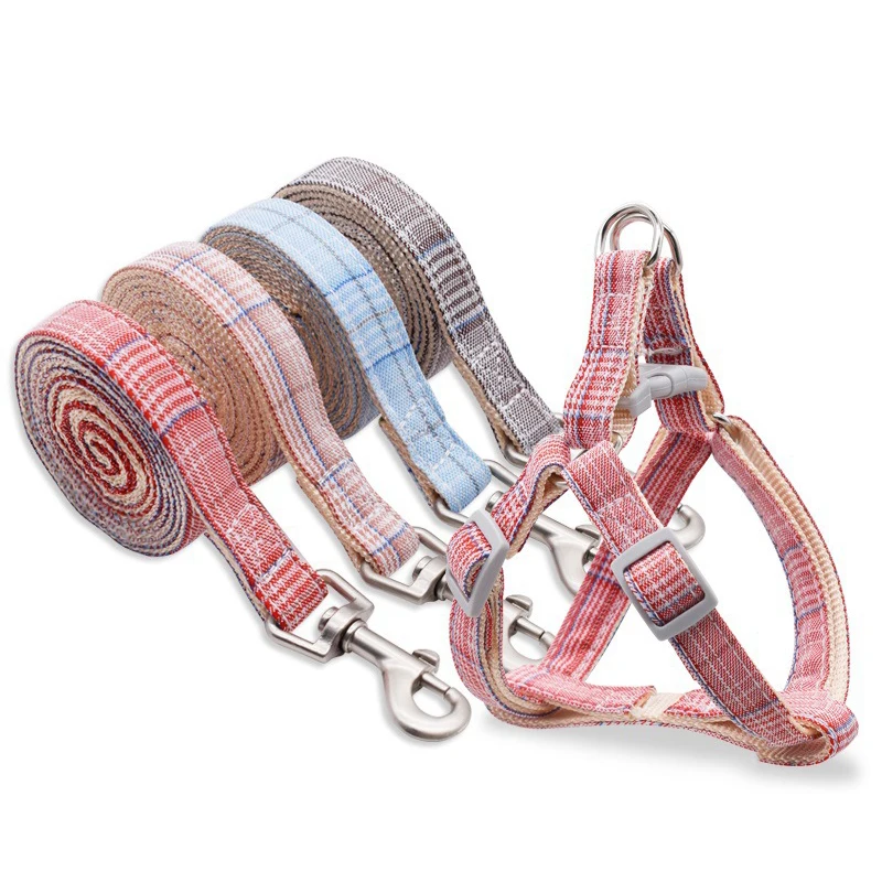 

Pet Harness Leash Set Plaid Traction Rope Dog Vest Adjustable Pet Rope Comfortable Flat Rope Safety Walk Leading Rope