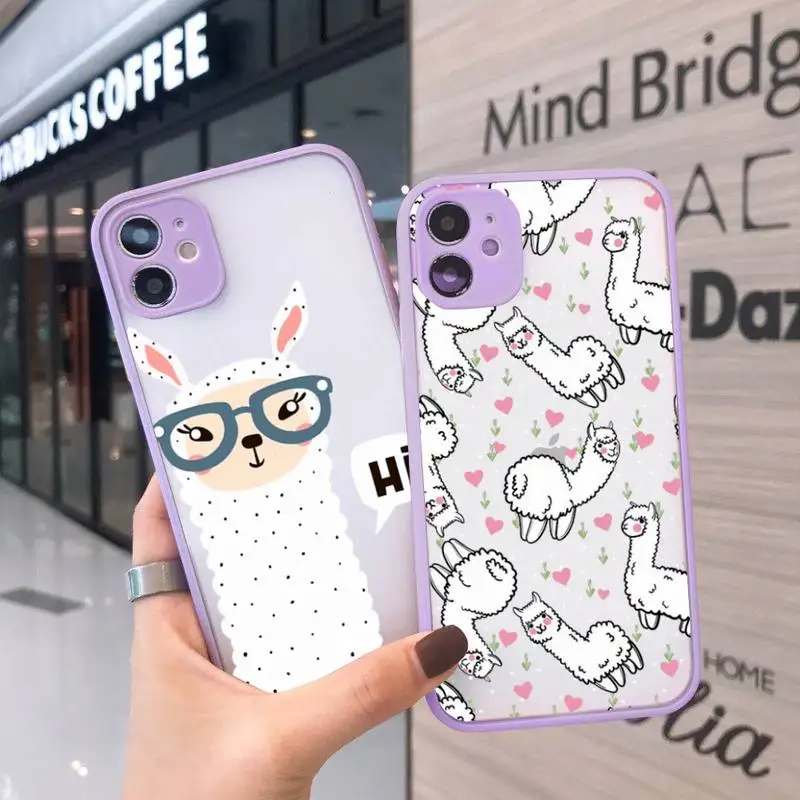 

Kawaii Cute Llama Alpaca Animals Cartoon Phone Case For iPhone 13 12 11 Mini Pro XR XS Max 7 8 Plus X Matte transparent Purple