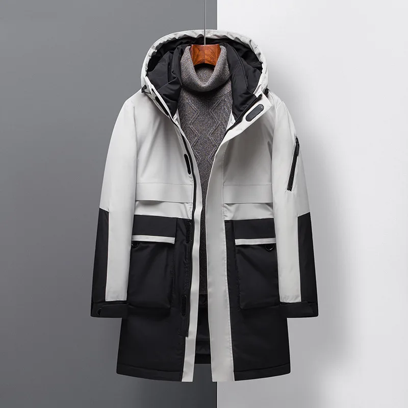 

VROKINO New 2021 Winter men's down jacket Fashion thick warm mid-length hooded jacket men Youth Parka