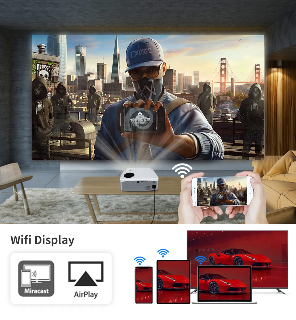 Новый светодиодный видеопроектор WZATCO C6 300 дюймов Android 9.0 Wi-Fi Full HD 1920*1080P домашний