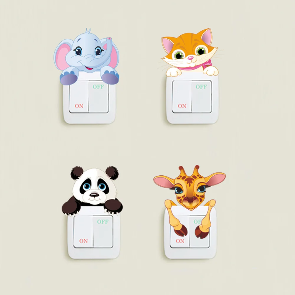 

Funny Switch Stickers for Kids Room Livingroom Bedroom Home Decoration 3d Vinyl Wall Decal Diy Cartoon Animal Cat Giraffe Mural