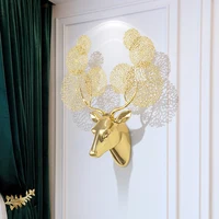 Luxtry Gold Deer Head Statue Wall Hanging Decor For Home Hotel Office Background Creative Coral Antlers Brass Pendant Ornaments