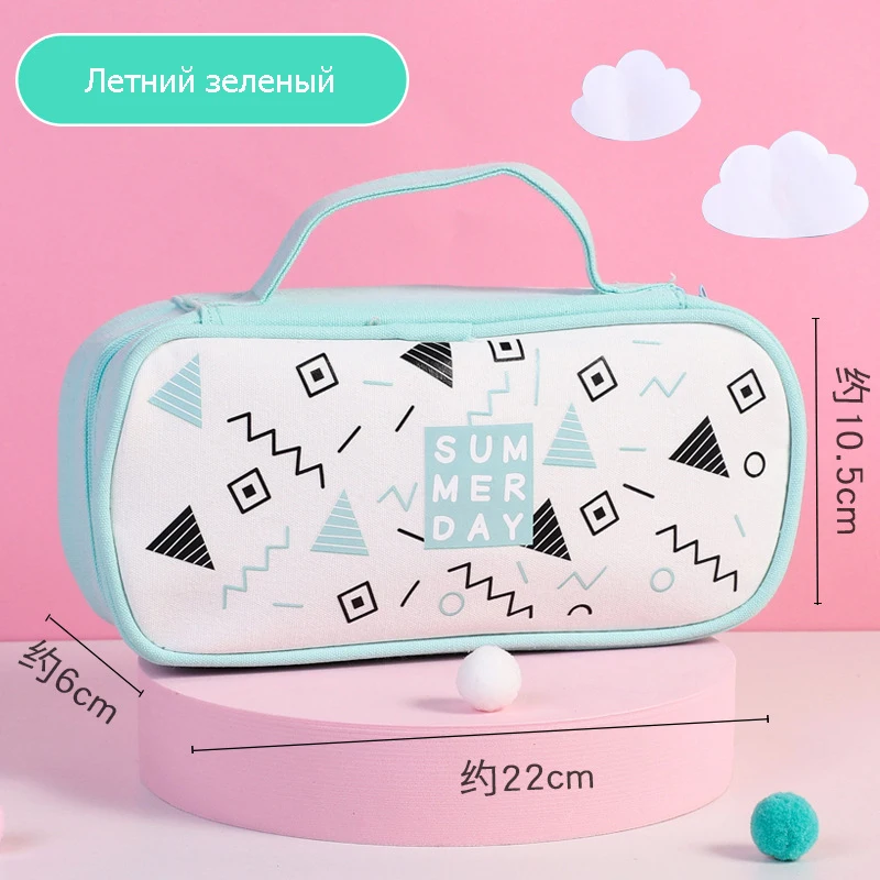 

2021 New Super Large Canvas Capacity Pencil Case Kawaii Pen School Supplies Pencil School Bag Pencil Cases Stationery Bag