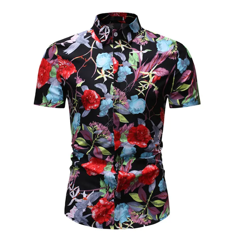 Multi Color C Летняя мужская рубашка, повседневная гавайская рубашка с коротким рукавом на пуговицах, гавайский принт, отложной воротник, Пляжная блузка, Camisa masculina - Цвет: Multi Color C