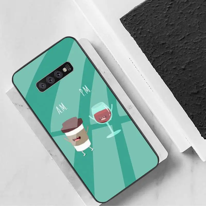 

Coffee Wine Cup Phone Case Tempered Glass For Samsung S6 7 8 9 10 20 Plus Ultra Note8 9 10 10pro
