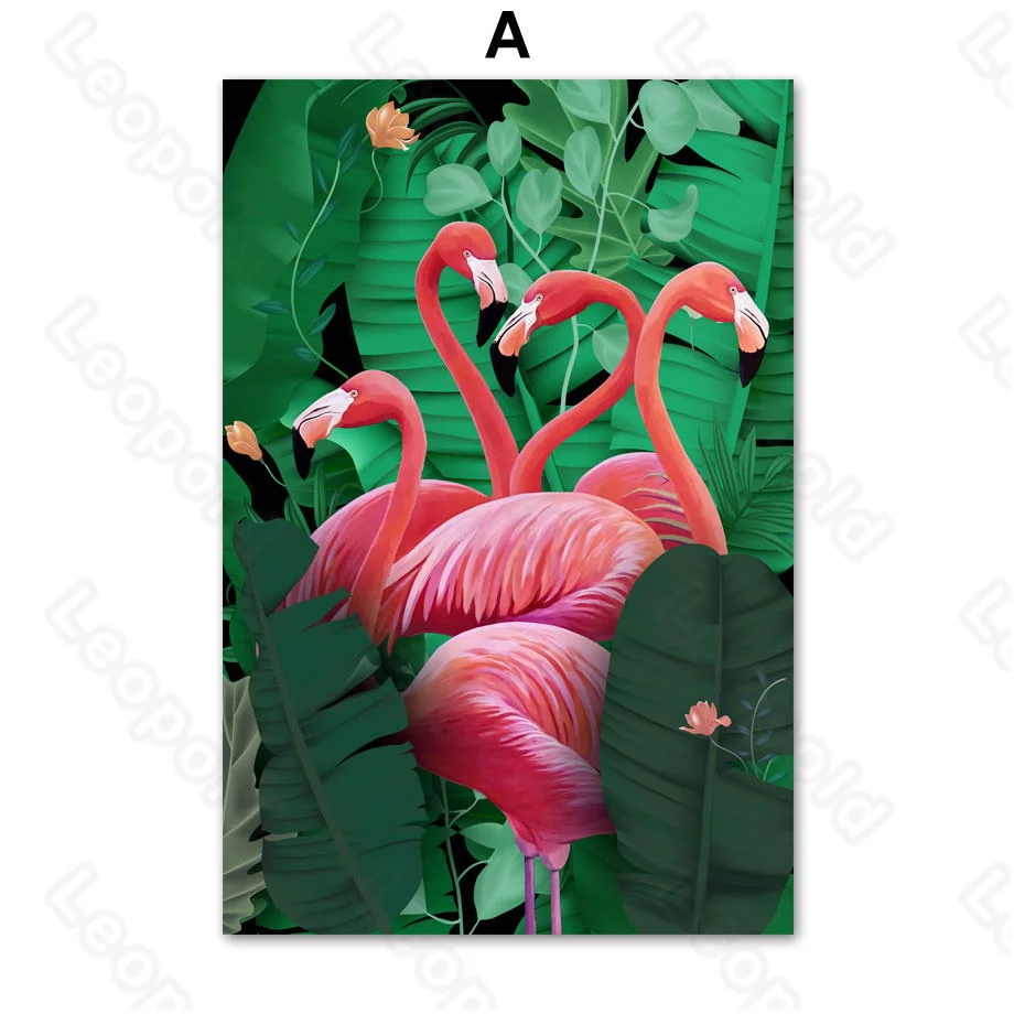 

Cartoon Style Murals Flamingo In The Bush Frameles Poster Home Residential Bedroom Decoration Living Room Canvas Painting