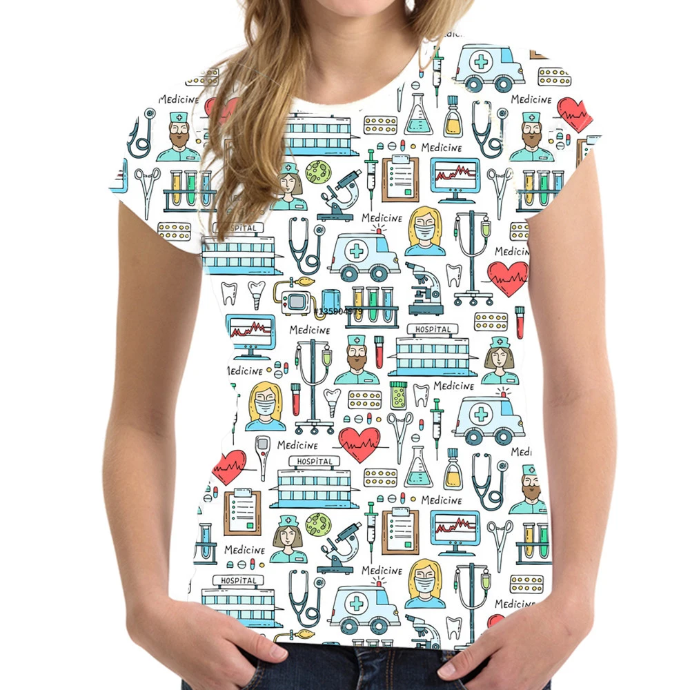 

Дропшиппинг, медицинские инструменты, печать на здоровье, женская футболка, короткая футболка, летняя забавная одежда, модная женская футбо...