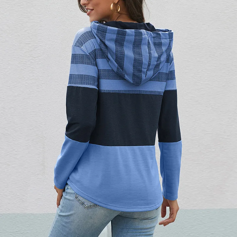 

Strip Long Sleeves Lace Up Sweet Lady Pullovers Sportwear V-neck Sreetwear Harajuku Simple Basic Women Outwears Autumn New 2021