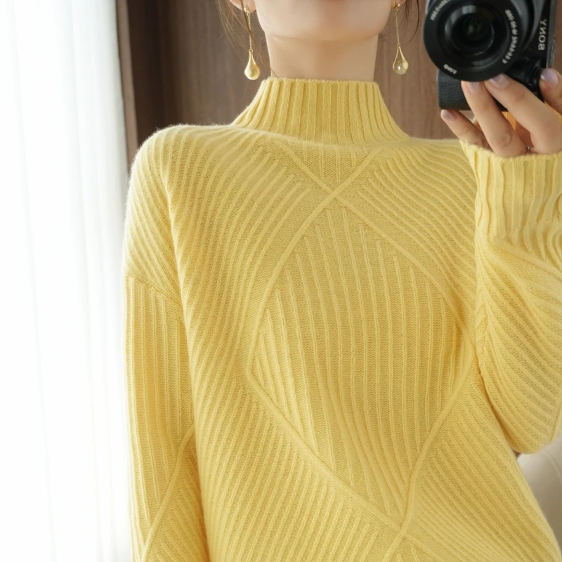 

women wool sweater turtleneck winter warm long sleeves short fashion striped jacket thick pullover ladies thick tops
