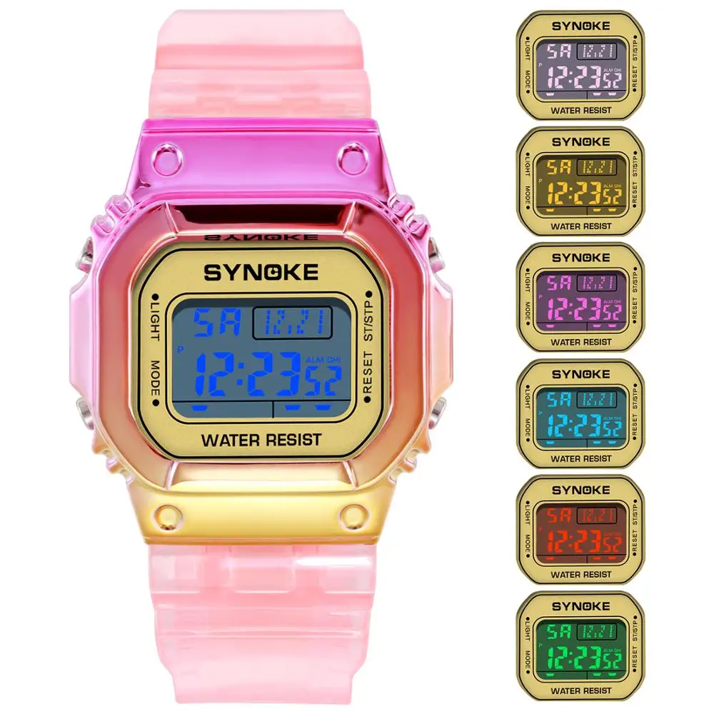 SYNOKE Ladies Watch LED Luminous Fashion Digital Women Men Colorful Sports New Unisex Alarm WristWatches Clocks reloj mujer
