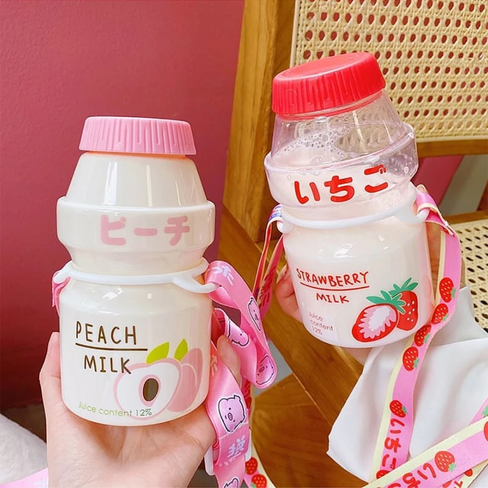 

480ml Kids Water Bottle Fruit Plastic Yakult Shape Cute Bottle Tour Drinking Cup Kawaii Milk Carton Shaker Bottle for Girl Gift