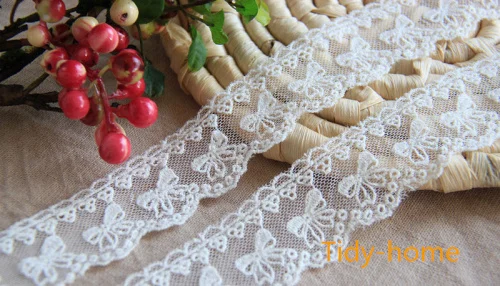 1 ярдов/партия 3 5 см милый белый галстук-бабочка узор хлопковое платье вышитое