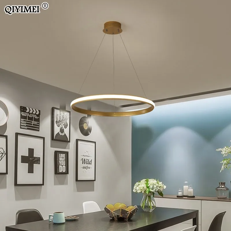 

New Modern LED pendant lights living room dining Black White golden coffee Rings aluminum body ceiling mounted indoor lamps de