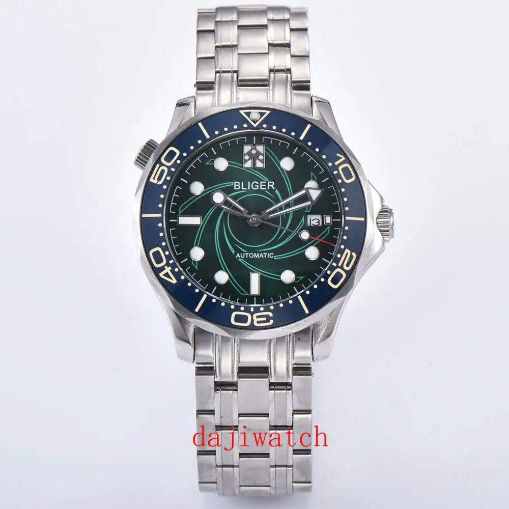 

Роскошный брендовый механический синий мужской браслет BLIGER, модель 41 мм, браслет из цельной стали с автоматической индикацией даты и окошко...