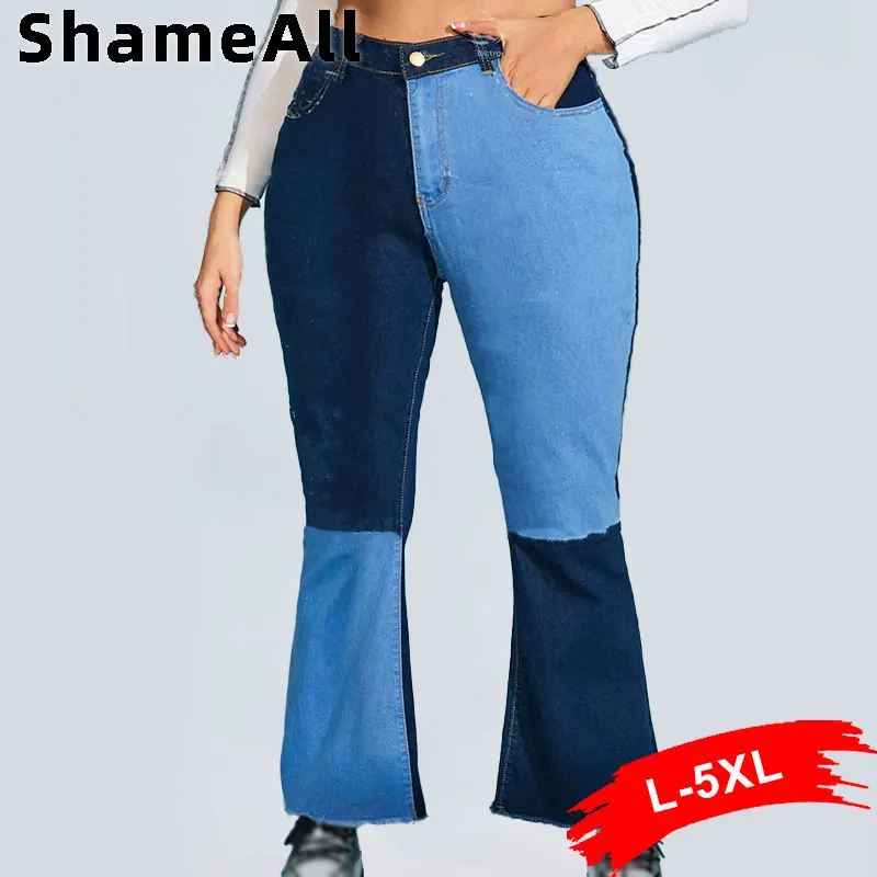 

Женские винтажные Лоскутные эластичные облегающие Капри, Джинсы 4xl, летняя уличная одежда, супер эластичные цветные широкие джинсовые брюки