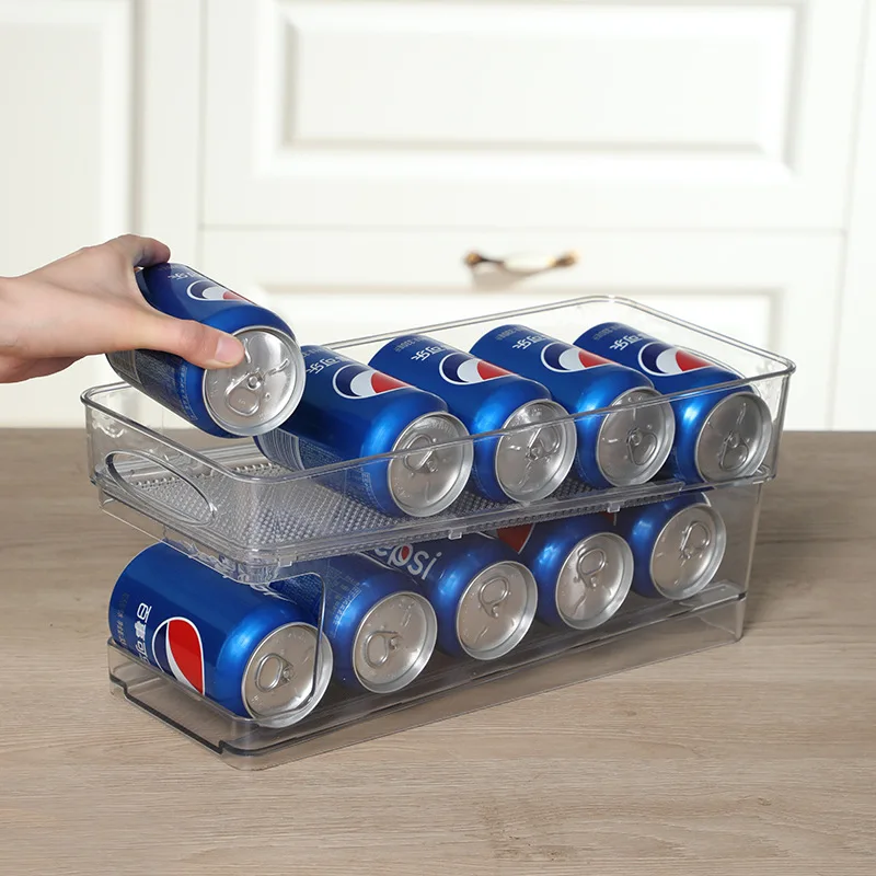 

1 Pcs Fridge Organizer Bin Space-Saving Food Grade PET Kitchen Organizer Cans Storage Multifunctional Rack Storage Holders Racks