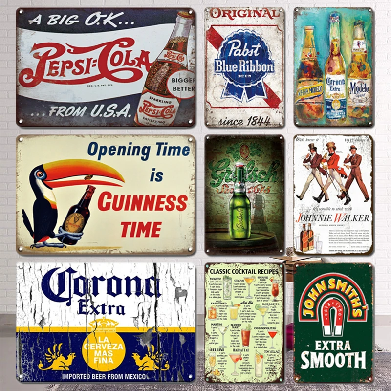 Beer Poster Art Iron Painting Tin Sign Vintage Tiki Bar Pub Kitchen Decor Metal Plate Signs Retro Living Room Decoration Plaques