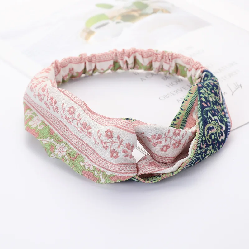 

Fashion Floral Women Headband Hair Accessories Leopard Cross Knotted Bow Chiffon Hair Band Boho Headdress Ladies Hoop Headwear