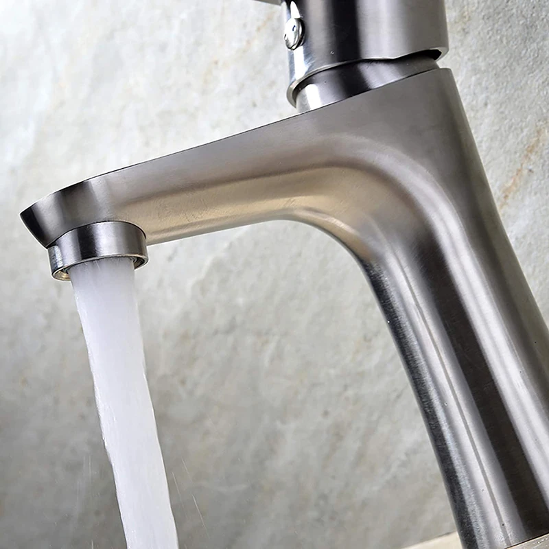 QUEEXU Bathroom Sink Faucet Single Handle Brushed Nickel Basin Mixer Tap for Hot and Cold Water Commercial Stainless | Обустройство