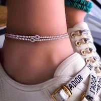 2pcsset evil eye crystal anklet link rhinestone chain for women gold color boho barefoot bracelets on the leg beach jewelry
