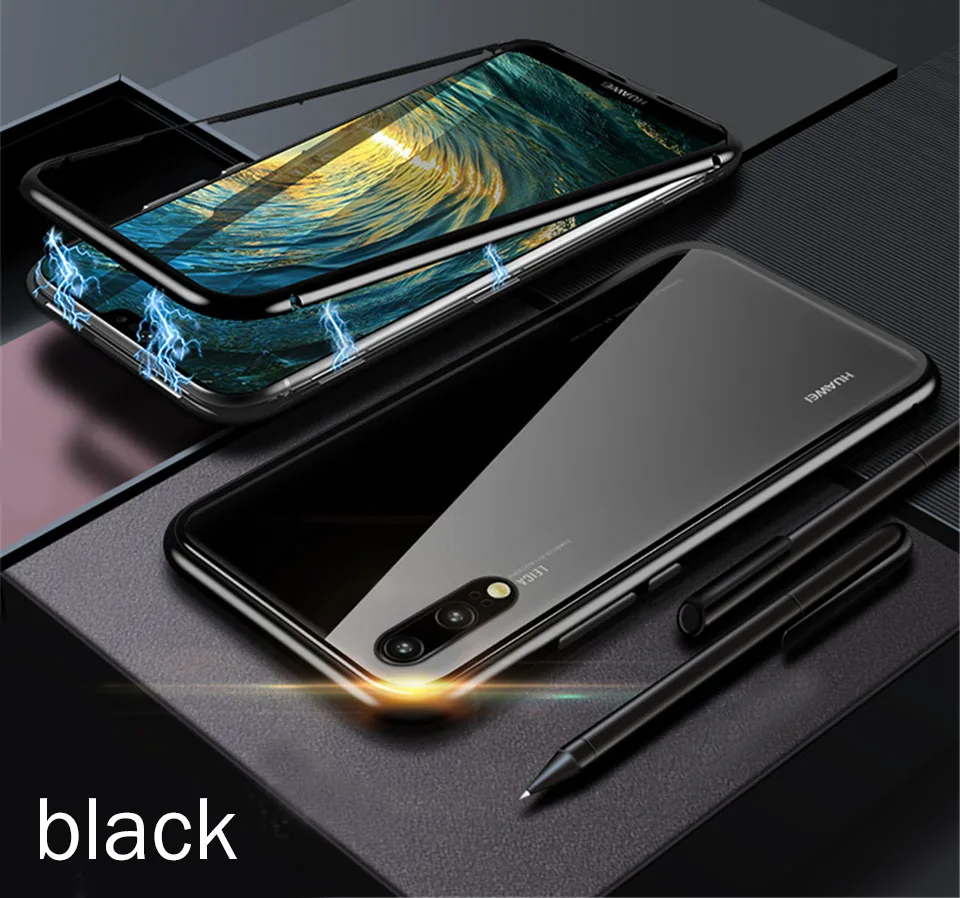 Магнитный адсорбционный металлический чехол для huawei mate 20 Pro P30 P20 lite, противоударный чехол для huawei mate 10 20 Lite P Smart, чехол - Цвет: Черный