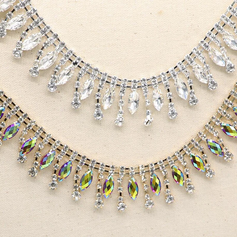 

Rhinestone Chain 10Yards Bridal Sew On Dress Applique AB Tassel Fringe Crystal Rhinestone Wedding Supply Craft Trim