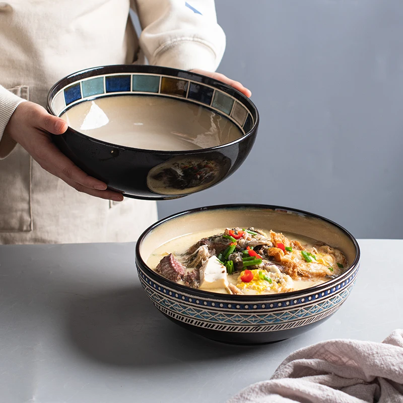 

1pc Creative Ceramic Large Ramen Bowl Home Breakfast Bowls Dinnerware Sushi Dishes Household Snacks Dish Kitchen Tableware