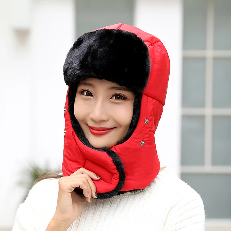 

Winter Fur Warm Windproof Hat Men Women Lei Feng Cap Bomber Faux Fur Ear Flap Cap Black Ski Trooper Trapper Cold Anti-snow Cap