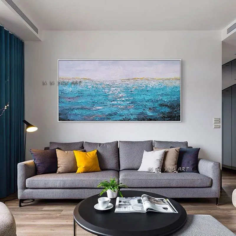 

100% Handmade Abstract Oil Painting Contemporary Seascape Minimalist Modern Wall Art Decorative For Living Room No Frame