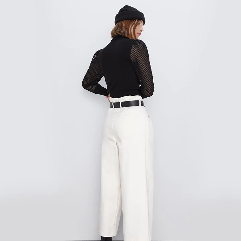 Ladyfirsy ZA свитера женские 2019 Осенние сексуальные полые с длинным рукавом высоким