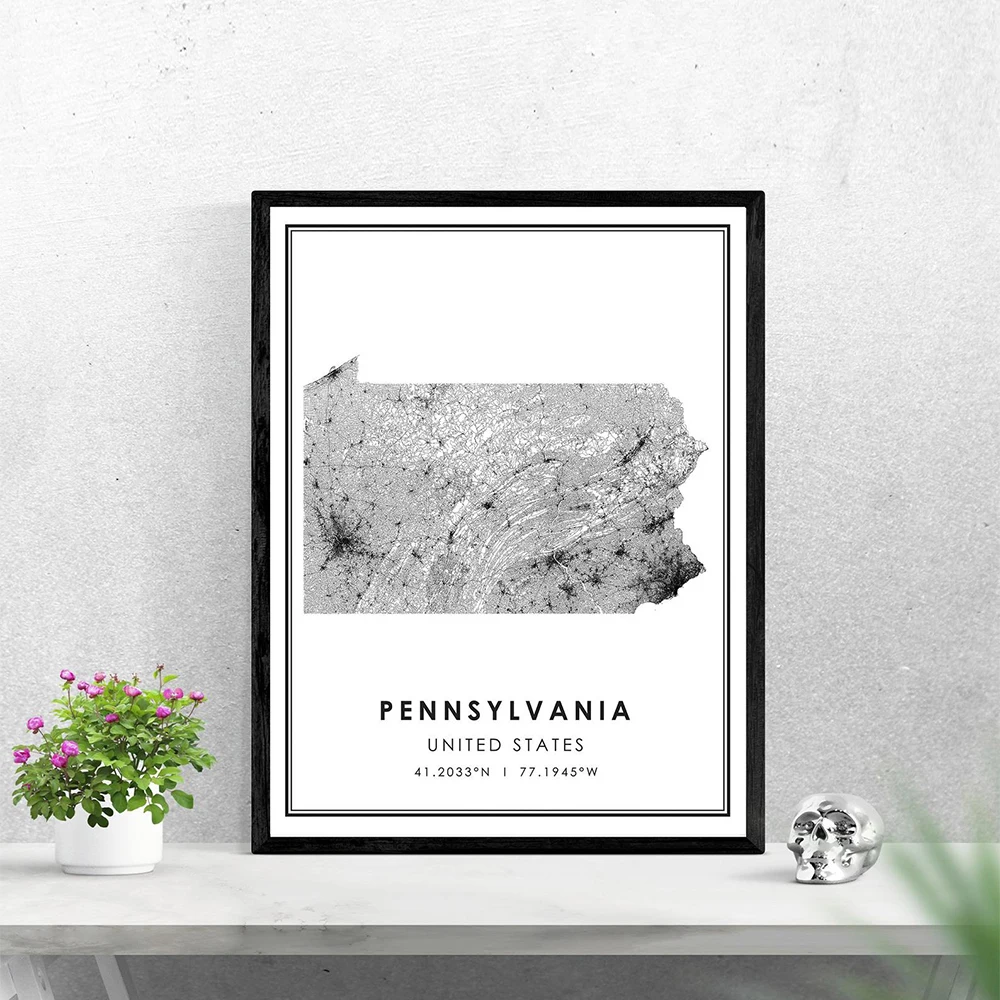 

Печатная Пенсильвания, карта США, плакат, Современная Картина на холсте, абстрактная Настенная картина для гостиной, домашний декор