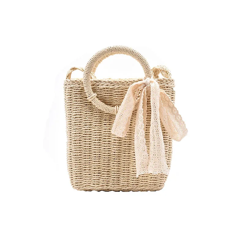 

2021 New Arrivals Women's Shoulder Bags For Female Straw Weaving Butterfly Scarf Decoration Design High Quality Simple Style Bag