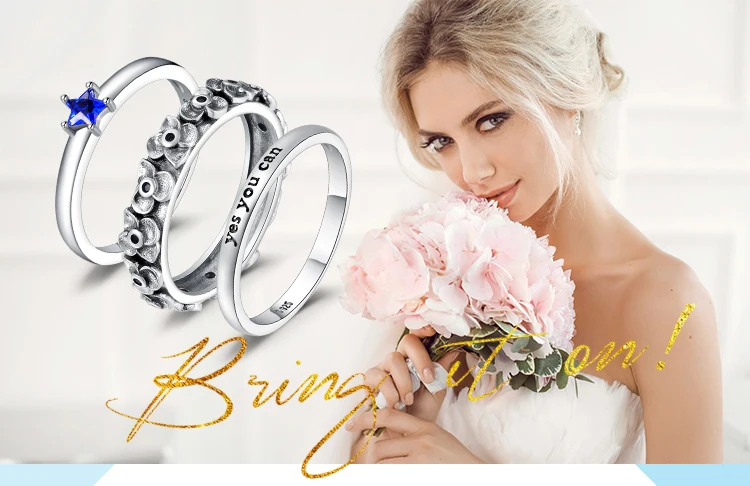 JewelryPalace Star Форма с голубой шпинелью кластера цветок выгравированы да, вы можете Stackable Ring комплекты 925 пробы серебро