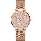 Часы женские Кварцевые водонепроницаемые, уникальные Простые повседневные наручные, с сетчатым браслетом, со звездами из нержавеющей стали цвета розового золота