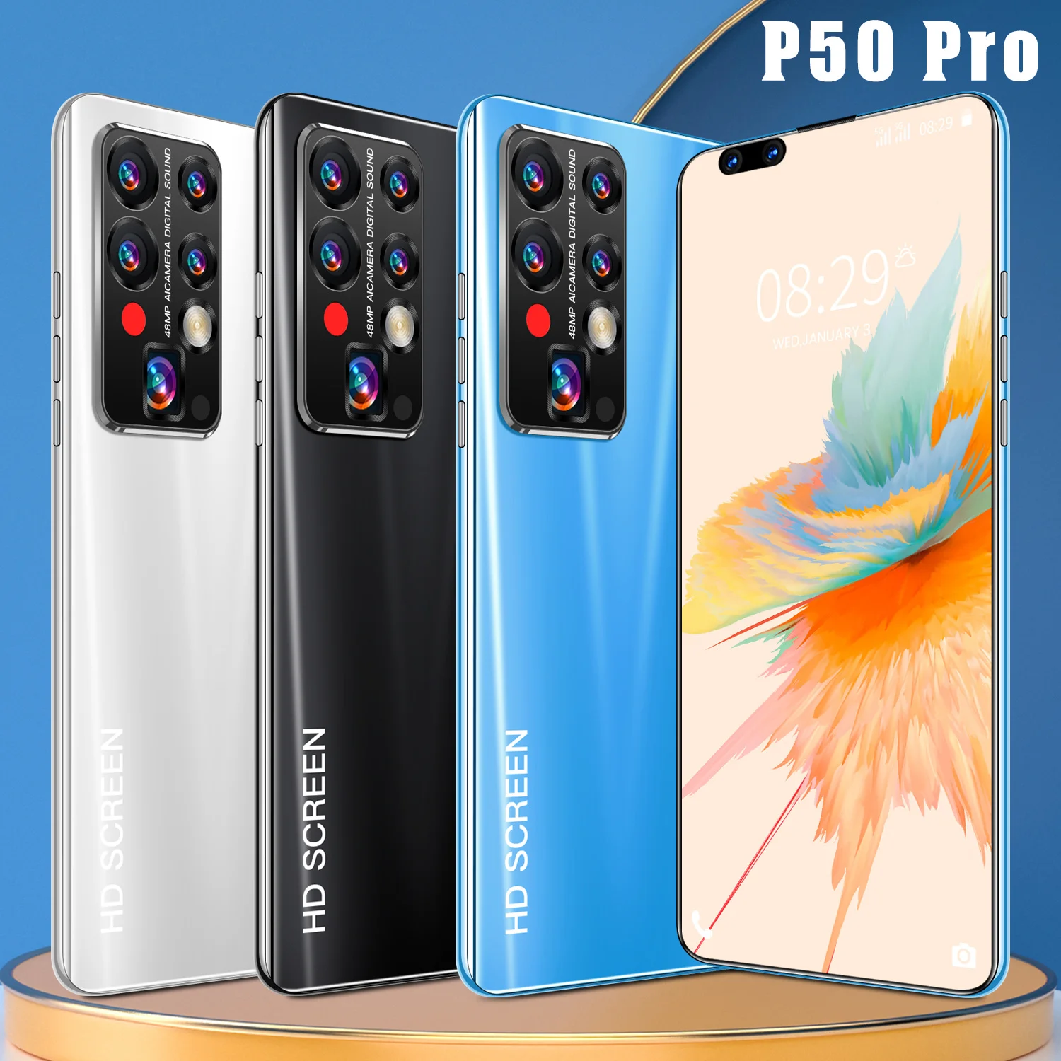 Tel&eacute;fono Inteligente P50 Pro, pantalla grande de 7,8 pulgadas, 8 + 256GB de resoluci&oacute;n, 1440x3200, MTK6889, c&aacute;mara HD de 40 + 48MP, 5G, red Global-3
