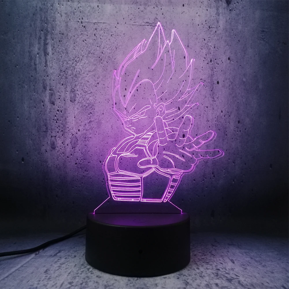 Vegeta led Super Saiyan Seven Dragon Ball 3D ночник лампа настольная красочная визуальная Иллюзия