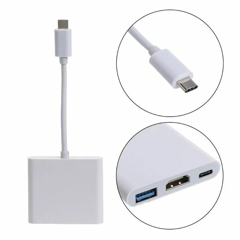 Белый Тип C на HDMI USB-C многопортовый цифровой av-адаптер AV кабель адаптер для Apple MacBook samsung Galaxy Android кабель-Переходник USB C на HDMI AV адаптер plug and play