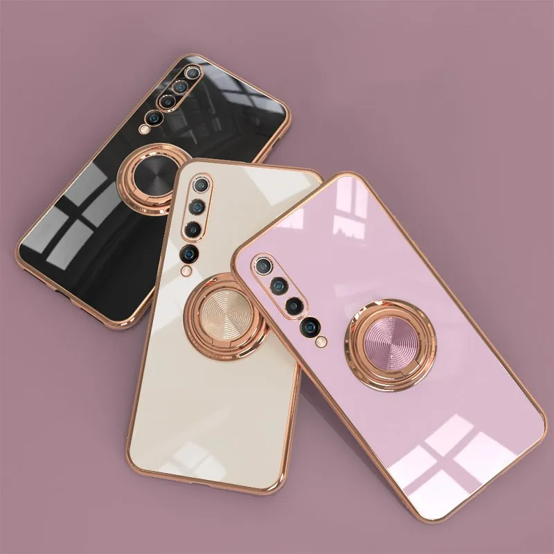 Plating Soft Silicone Case For Xiaomi Mi 10 Lite Redmi K30 Pro Magnetic Ring Stand Cover Cases case for xiaomi
