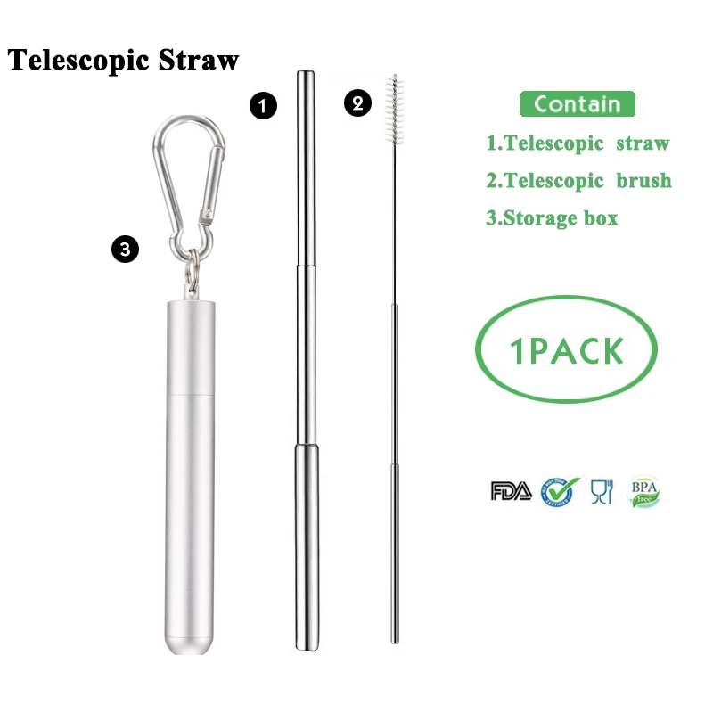 T-straw 10 Телескопическая металлическая соломенная Складная многоразовая солома портативная соломка из нержавеющей стали с чехлом и щеткой для путешествий на открытом воздухе - Цвет: T-straw 10