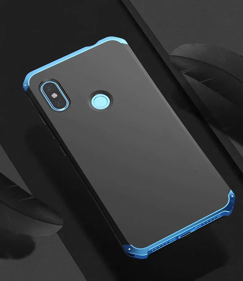 Роскошный бронированный чехол для Xiaomi Redmi Note 7 Pro Чехол Note6 Алюминиевый металлический бампер жесткий ТПУ задняя крышка для Xiaomi 8 SE чехол - Цвет: black blue