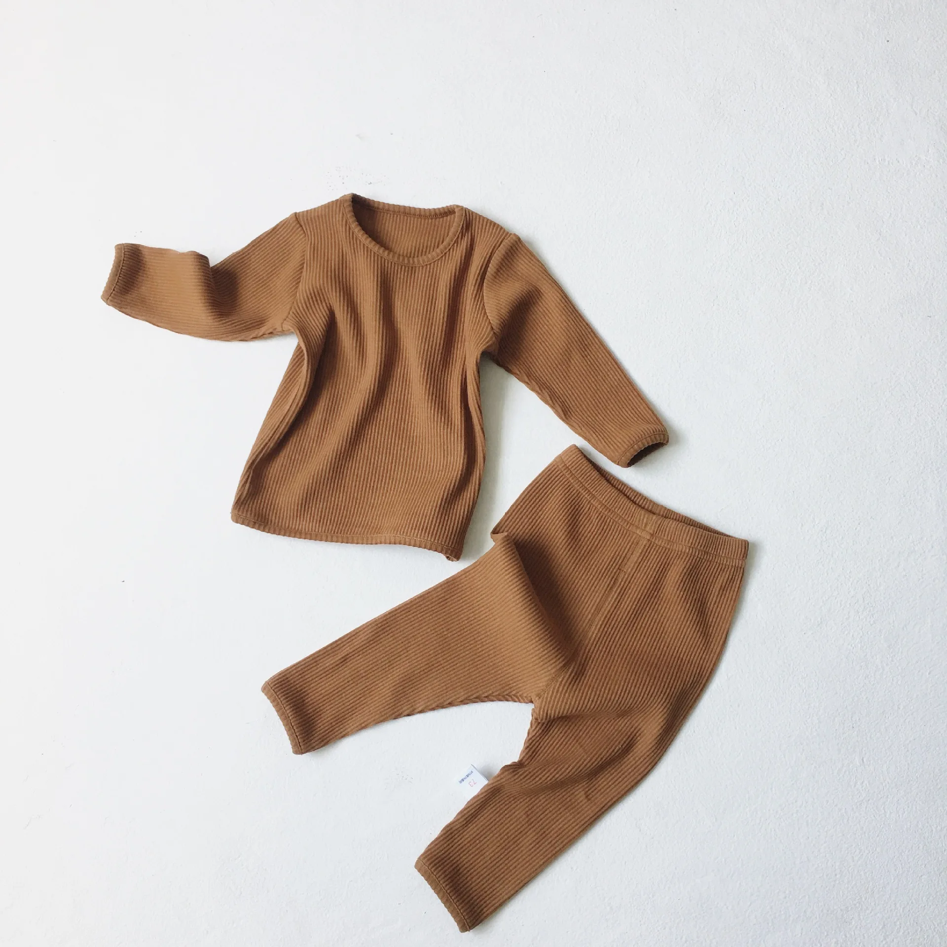 Caramel Children Ribbed Fitted Pajamas Kids Toddler Boys Girls PJS Cotton Top and Pants Sets Clothing Clothes Sleepwear Nightwear - Цвет: Caramel